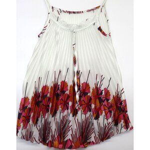White Pleated Floral Top Adjustable Tie Lightweight Handkerchief Cottagecore